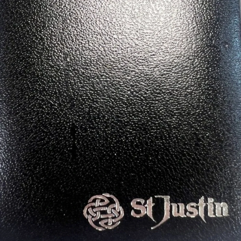 Vintage St Justin Celtic Brooch Pin Knotwork Pewter Presentation‎ Box Info